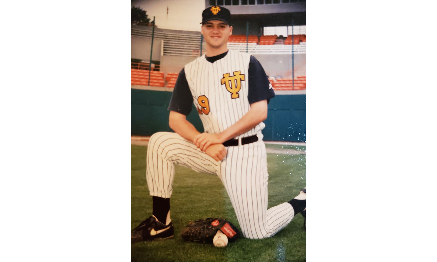Travis Exum in a striped Vol baseball uniform